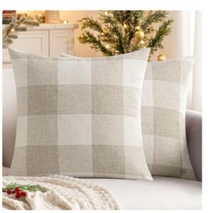 Farmhouse Buffalo Check Throw Pillow Covers-CREAM/WHITE